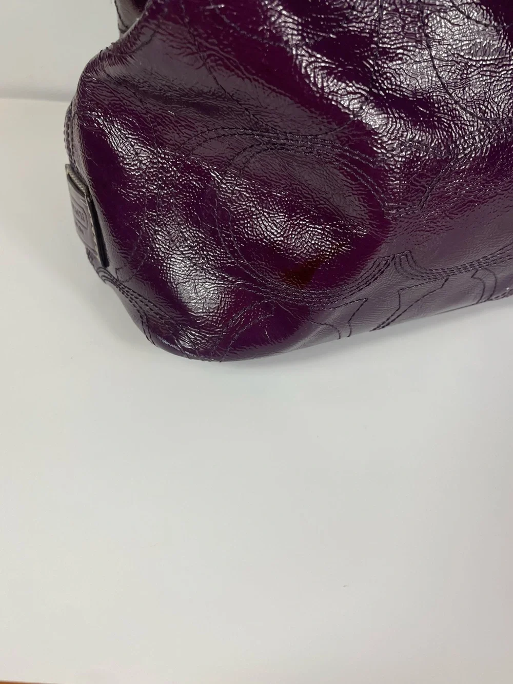 Coach Signature Stitch Plum Patent Leather Kiss-lock Carryall Y2K